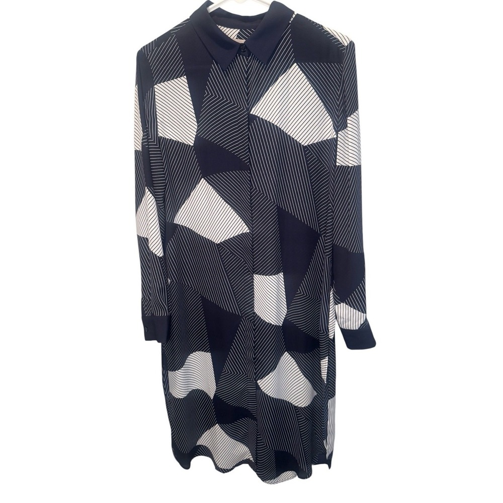 Chicos Navy White Geometric Print Button Long Sleeve Tunic Shirt Dress 8/10(1)